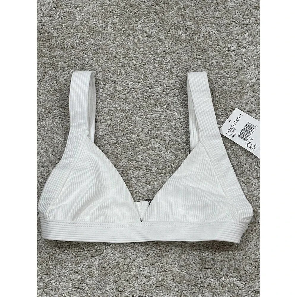 FRANKIE'S BIKINIS Georgia Ribbed Bralette Bikini Top White Size - Small